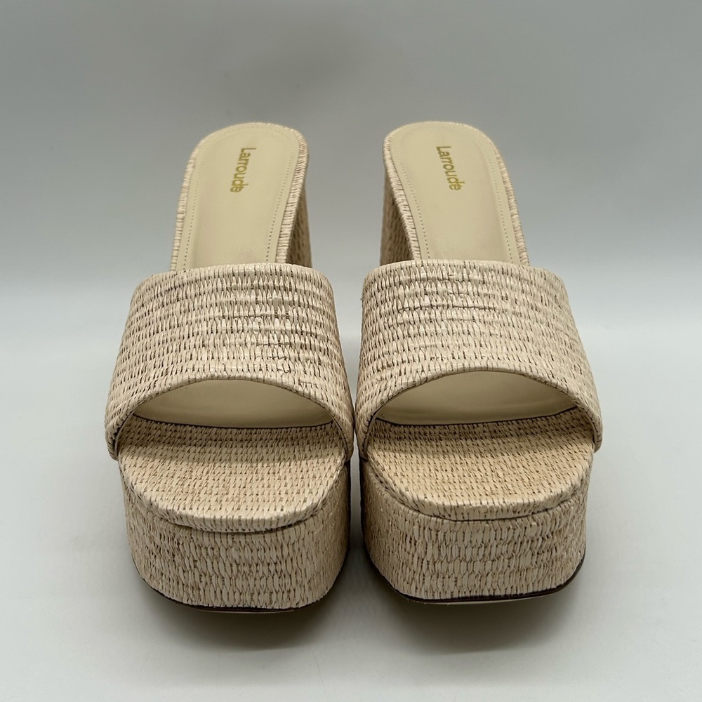 Larroudé Dolly Mule Raffia Platform Block Heels Beach Size 11New With Box - Picture 6 of 13